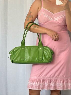 ✧ vintage y2k olive green leather shoulder bag ✧